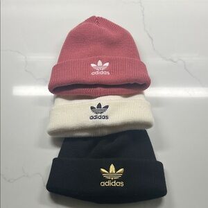 Bundle of 3 Women’s Adidas Beanies Set - Pink, White, and Black